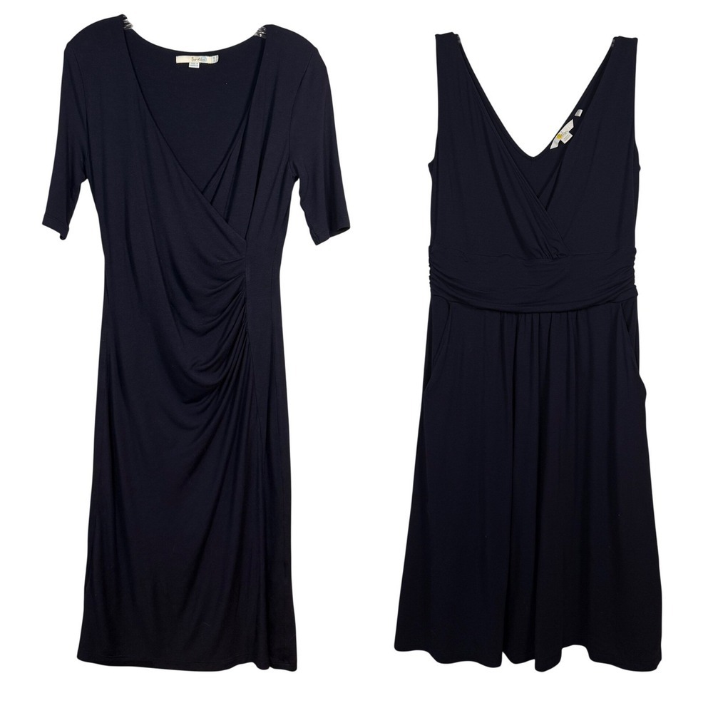 BODEN BUDLE Navy Blue Faux Wrap and Sleeveless Jersey Midi Dress US 6R UK 10R